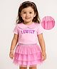 Babyhug Single Jersey Knit Half Sleeves Peter Pan Collar Top & Skirt Set with Lovely Text Print - Pink