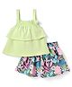 Babyhug Schiffili Knit Sleeveless  Top & Skirt Set Polka Dots & Floral Print with Bow Applique - Green Blue & Pink