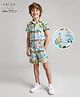 Arias 100% Cotton Woven Half Sleeves Shirt & Shorts Co-Ord Set With Boat & Tree Print - Multicolor