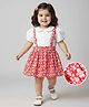 Babyhug Single Jersey Knit Half Puffed Sleeves Top & Skirt Set With Floral Print - White & Red