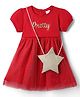 Babyhug Single Jersey Knit Half Sleeves Text Embroidered Frock with Sling Bag - Red