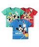 Babyhug Disney Single Jersey Knit  Half Sleeves T-Shirts With Mickey Mouse Family Graphics Pack Of 3 - Blue & Red