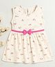 BUMZEE Cotton Knit Sleeveless Floral Printed Frock with Bow Applique - Beige