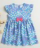 BUMZEE Cotton Knit Frill Sleeves Floral Printed Frock with Bow Applique - Light Blue