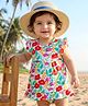Babyhug Interlock Knit Frill Sleeves Onesie with Floral Print - Light Green & Red