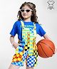 OLLINGTON ST. 100% Cotton Knit Half Sleeves Dungaree &  T-Shirt with Checks Print & Text Print -Blue & Yellow
