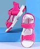 Pine Kids Sandals with Velcro Closure & Football Print - Fuchsia