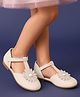 Pine Kids Velcro Closure Solid Coloured Ballerina With Floral Applique - Beige