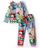 Pine Kids Disney Single Jersey Knit Full Sleeves Co-ord Night Suit With Mickey Mouse Family Print - Pink & Blue