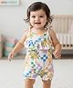 Babyhug 100% Cotton Interlock Knit Sleeveless Rompers With Tropical Theme Print - White