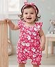 Babyhug 100% Cotton Knit Frill Sleeves Romper with Floral Print & Headband - Red