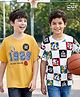 HoneyHap Disney Single Jersey Knit Half Drop Shoulder Sleeves Oversized T-Shirts with Mickey Mouse & Family Graphics Pack of 2 - Yellow & White