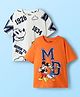 HoneyHap Disney Single Jersey Knit Half Sleeves Oversize Drop Shoulder T-Shirt with Mickey Mouse and Family Graphics Pack of 2 - Orange & White