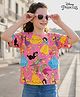 Pine Kids Disney Single Jersey Knit Half Sleeves Oversized T-Shirt with with Disney Princess Graphics - Pink