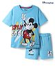 Honeyhap Disney 100% Cotton Half Sleeve Oversize Drop Shoulder T-Shirt & Shorts With Mickey Mouse Graphics And Badge Detailing - Blue