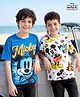 HoneyHap Disney Single Jersey Knit Oversize Drop Shoulder Half Sleeves T-Shirt with Mickey Mouse and Family Graphics Pack of 2 - Blue & White