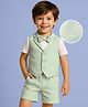 Mark & Mia Cotton Woven Half Sleeves T-Shirt With Attached Bow Checks Waist Coat & Shorts with Text Design - Light Green & White