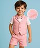 Mark & Mia Cotton Woven Half Sleeves Solid T-Shirt & Shorts With Bow Applique & Waistcoat - Pink