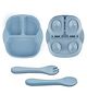 Tony Stark Newborn Essentials Baby Feeding Set, Suction Plate Set for Toddlers, Babies, Kids Plates for Food with Spoon Fork, Silicone Set (Blue)