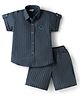 Rikidoos Cotton Half Sleeves Patch Detailed Textured Shirt With Coordinating Shorts Set - Navy Blue