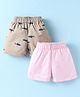 Rikidoos Pack Of 2 Solid & Shark Printed Boxers - Baby Pink & Khaki