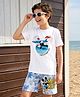 Honeyhap Disney 100% Cotton Half Sleeves T-Shirt & Shorts With Mickey Mouse Graphics & Tie & Dye Detailing - Light Blue & White