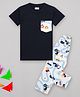 Sheer Love Cotton Jersey Knit Half Sleeves Vehicles Printed Night Suit Set - Navy Blue