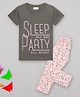 Sheer Love Cotton Jersey Knit Half Sleeves Owl & Sleep All Day Printed Night Suit Set - Dark Grey
