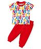 Doodle Poodle 100% Cotton Knit Half Sleeves T-Shirt & Lounge Pant Set with Numbers Print - Red & White
