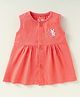 Child World Sinker Knit Sleeveless Front Open Frock with Bunny Print - Coral
