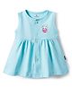 Child World Sinker Knit Sleeveless Front Open Frock with Bunny Print - Aqua Blue