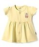Child World Sinker Knit Half Sleeves Front Open Frock with Bunny Print - Yellow
