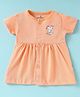 Child World Sinker Knit Half Sleeves Front Open Frock with Puppy Print - Peach