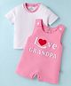 Child World Interlock Knit Half Sleeves Inner T-Shirt & Dungaree Style Romper With Text Embroidered  - Pink