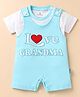 Child World Interlock Knit Half Sleeves Text Embroidered Dungaree with Half Sleeves Inner Tee - Aqua Blue