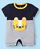 Child World Interlock Knit Half Sleeves  Romper with Stripes & Animal Print - Navy Blue