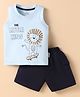 Child World Interlock Knit Sleeveless Tank T-Shirt & Shorts Set with Lion Print - Light Blue & Black