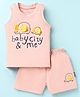 Child World Interlock Knit Sleeveless Tank T-Shirt & Shorts Set With Elephant Print & Ear Applique - Light Red