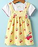 Child World Interlock Knit Cherry Printed Frock with Half Puffed Sleeves Inner Tee - Yellow & White