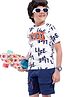 OLLINGTON ST. Cotton Text Printed Half Sleeves T-Shirt & Shorts Set - White & Navy