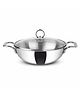 Orange Cookware Triply Stainless Steel Deep Kadai with Glass Lid 1.5L 18cm Diameter