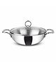 Orange Cookware Triply Stainless Steel Deep Kadai with Glass Lid 2.0L 20cm Diameter