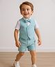 Mark & Mia Cotton Woven Half Sleeves Solid 3 Piece Party Suit With Bow - Light Blue