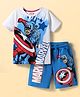 Pine Kids Marvel Single Jersey Knit Half Sleeves T-Shirt & Shorts Set With Avengers Graphics & Badge Detailing - White