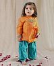 Tiber Taber 100% Chanderi Cotton  Full Sleeves Peacock Embroidered Kurta With Leheriya Printed Salwar Set - Orange