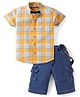 Dapper Dudes Half Sleeves Checked Shirt With Shorts Bow & Suspender Set - Mustard