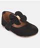 Mine Sole Bow Applique Detailed & Pearl Embellished With Velco Closure Mary Jane Ballerinas - Black