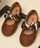 Mine Sole Bow Applique Detailed Sequins Embellished Mary Jane Ballerinas - Dark Brown