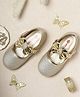 Mine Sole Bow Applique Detailed Glittered Mary Jane Ballerinas - Gold