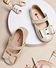 Mine Sole Bow Applique Detailed Mary Jane Ballerinas With Velcro Closure - Gold